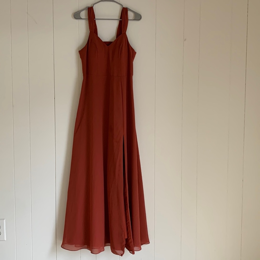 Burnt orange bridesmaid dress from Azazie